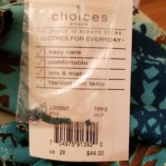 Choices Woman Blouse Blue Multi 2X NWT - Picture 5 of 5